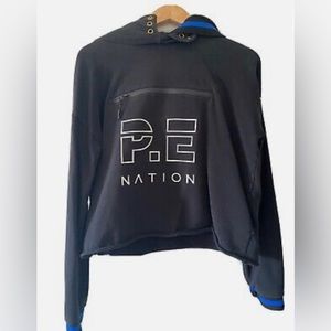 PE Nation black, white and blue cropped hoodie
